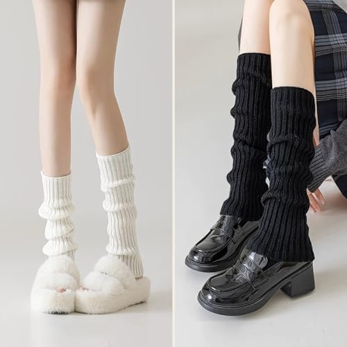 DUOJINSANXI Leg Warmers for Women Winter, 2Pcs White & Black, Y2K Style, 80s Theme, for Walking - Thumbnail 4