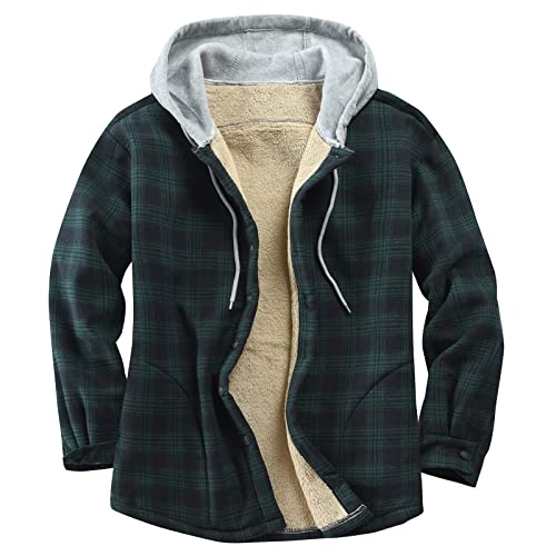 DRESCOKLJ Veste thermique pour homme - À carreaux - En flanelle - Avec capuche - Pour l'automne - Pour l'hiver - Veste de bûcheron à capuche - Doux - À carreaux - Veste demi-saison, 01 - Vert., XXL Cover
