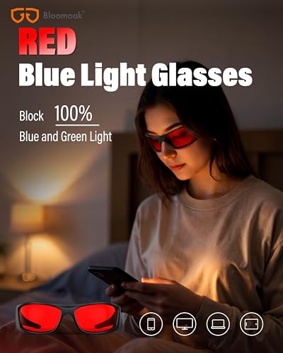 Image of Bloomoak 99% Blue Light Blocking Glasses,Nighttime Sleep,Fully Wraparound Your Eyes with No Leaks for Side Glare
