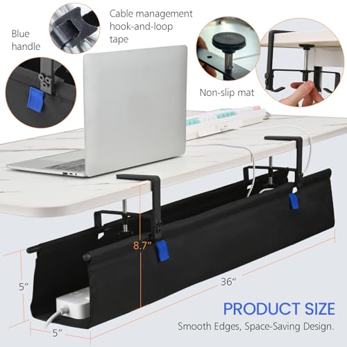 ELEVEXA 36\" Under Desk Cable Management Tray- Clamp/Screw Mount Desk Cable Organizer Cable Tray Hiders for Office&Home
