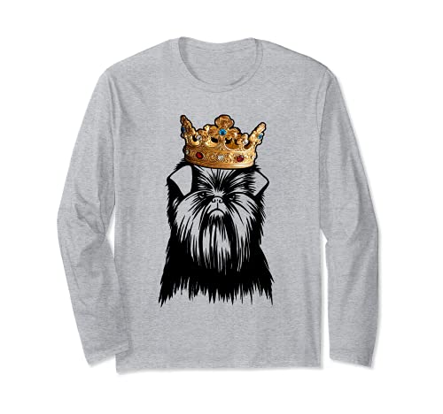 Affenpinscher Dog Wearing Crown Long Sleeve T-Shirt, Grey
