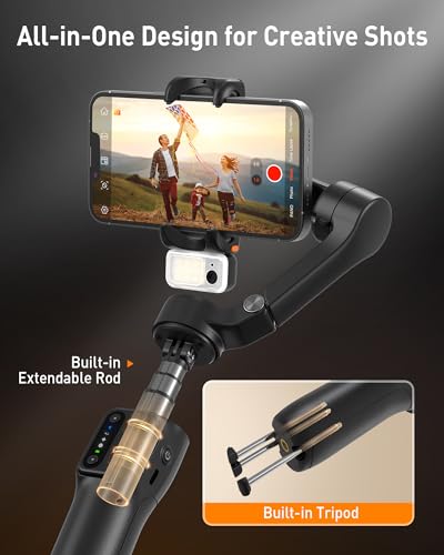 Image of hohem iSteady V3 Gimbal Stabilizer for iPhone, 3-Axis Phone Gimbal, Magnetic AI Tracker, Built-in Extendable Rod & Tripod, Detachable Remote Control, Stabilizer for Travel, Vlog, TikTok, Black
