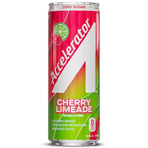 Image of Accelerator Active Energy Drink, Cherry Limeade 12oz can (12 pack) | Zero Sugar, Sustained Energy from 100% Natural Caffeine (200mg from Green Coffee Bean & Green Tea extract)