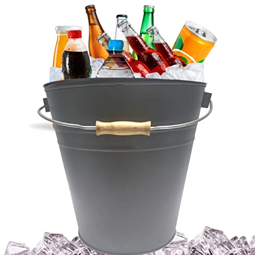 Image of Trendi® Grey 15L Drinks Ice Cool Bucket with Handle and Lid - Ideal for Parties, BBQs and Bars Cooling Bottles, Cans of Beer or Soft Drinks