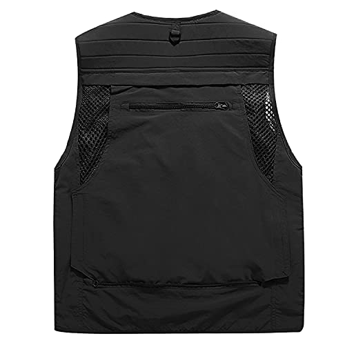 Prettychic Men's Outdoor Fishing Vest Casual Work Mesh Vests Breathable Travel Photo Cargo Vest Jacket With Multi Pockets, Black, X-Large #TOP1
