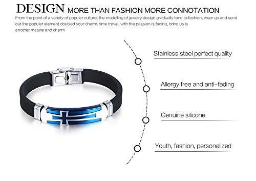 M.jvisun Men's Cross Bracelet Silicone Sport Wristband Confirmation Gift For Boys Bangle Bracelet 7.87 Inch - Blue #TOP4