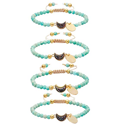 Tumbeelluwa Beads Bracelets Faceted Stone 4Mm Healing Crystal Bracelet Half Moon Shape Druzy Adjustable Handmade Jewelry For Women,Amazonite #TOP4