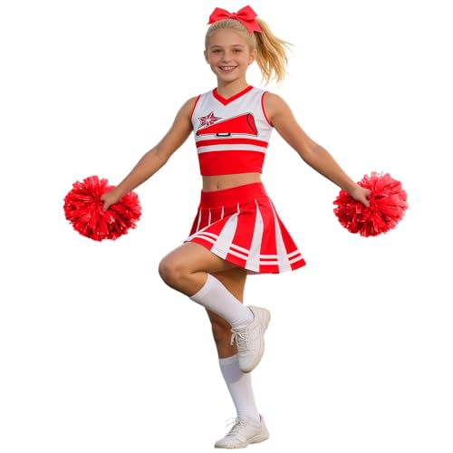 Generisch Élégant costume de pom-pom girl pour fille, idéal pour les spectacles de danse dans la cour, pour les fêtes d'enfants, rouge, 3-5 ans