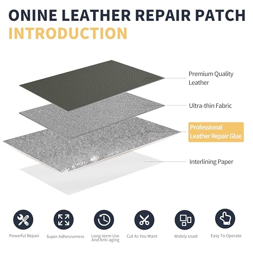 Image of ONine Leather Repair Patch，Leather Repair Tape, 3 x 60 inches Leather Repair Patch for Furniture,Vinyl Repair kit，Leather Couch Patch，for Sofas, Furniture, car Seats(Grey-Litchi Grain)