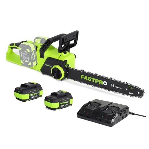 FASTPRO 40V 16-inch Cordless Chainsaw, Brushless Chain Saw Kit with 2 Batteries (4.0Ah) and Charger Base, For Wood Cutting & Trimming