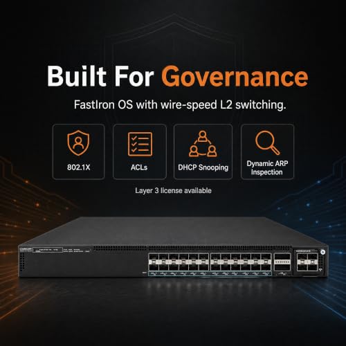 Image of Ruckus ICX7550-24F-E2-R3 Managed Switch, 24x 1 /10GbE SFP+ Fiber, 2x 40 /100GbE QSFP+ + Modular Expansion Slot Uplinks - Stackable Campus Switch, 40 /100G Uplinks, Multigigabit PoE++ Ready