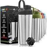 Earthmade Protein Shaker Bottle Stainless Steel, 26 oz Insulated Shaker Bottles for Protein Mixes Keeps COLD for 30 hours, ADDED 2 Extra Ring Guards/Leakproof