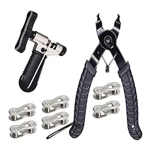 Aunocy Bike Chain Removal Tool Bicycle Chain Repair Kit Bike Link Plier, Chain Breaker Splitter Tool and 6 Pairs of Links Easy to Use Quick Fix Premium Tool Kit for Cyclists