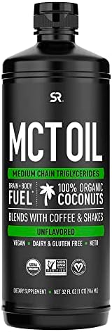 Sports Research Keto MCT Oil from Organic Coconuts - Fatty Acid Fuel for Body + Brain - Triple Ingredient C8, C10, C12 MCTs - Perfect in Coffee, Tea, & More - Non-GMO & Vegan - Unflavored (32 Oz)
