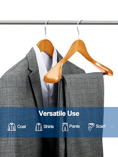 HOUSE DAY Kleiderbügel Holz Breit Natur 6X rutschfest Kleiderbügel Stabil Jackbügel Anzugbügel Holzbügel, Breite Schultern rutschfeste Hosenstangen Drehbare Haken