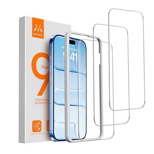 Mkeke Screen Protector for iPhone Air 3 Pack Tempered Glass [9H Hardness] [Military-Grade Drop Protection] [Sensitive Touch] [Easy Installation Frame] [Bubble Free] [HD Clear] for 17 Air 6.5 inch