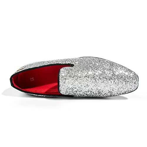 Ally Union Make Force Mens Loafers Dress Shoes Black And Silver Loafers For Men Wedding Shoes Size 13 #TOP3