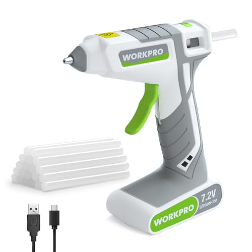 Image of WORKPRO 7.2 V Hot Glue Gun, Corded & Cordless Glue Gun with 20 pcs Hot Glue Sticks(7x100 mm), 30 S Fast Heating, USB Charging for DIY Crafts & Home Repairs