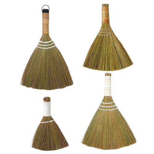 Escobas batidoras de césped natural con mango de ratán para limpiar interiores, pack de 4 2