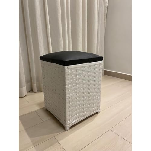 Puff bau 2 em 1, Fibra Sintética, Pequeno(BRANCO/PRETO)