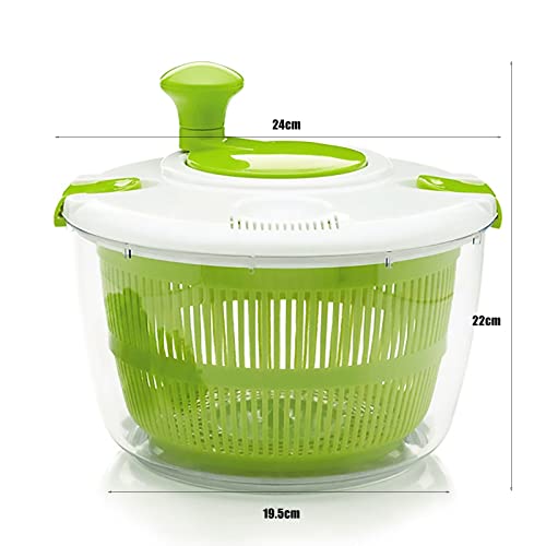 Girador de salada, secador giratório de vegetais de plástico de 5 l com alça de manivela e tampa de