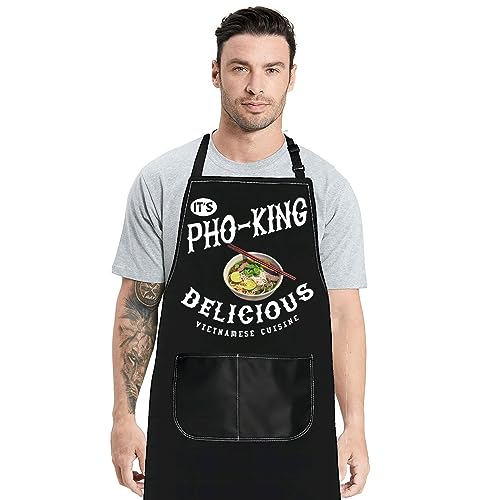 JNIAP Pho King Apron With Pockets Pho Lover Gifts Vietnamese Cuisine Vietnam Foodie Chef Gifts Adjustable Apron For Cooking (pho king)