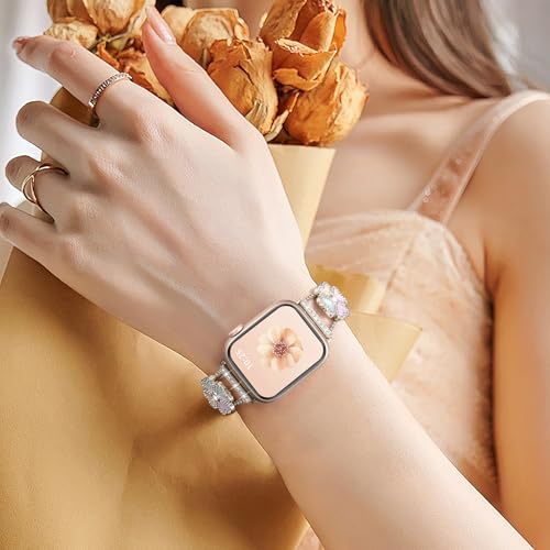 HAYONLIY Bling Diamond Metal Band Compatible with Apple Watch 40mm 41mm 38mm 42mm Cute Lucky Heart-Shaped Clover Dressy Bracelet Women,Sparkling Strap for iwatch Series 10/9/8/7/6/5/4/3/2/1SE/Ultra by HAYONLIY - Image 5