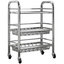 XPLKQXE Stainless Steel Kitchen Rolling Cart, Removable Baskets, Heavy-Duty Organizer, Vegetable Storage Rack, with 360 Wheels, for Kitchen/Dining RoomA-55x32x75cm
