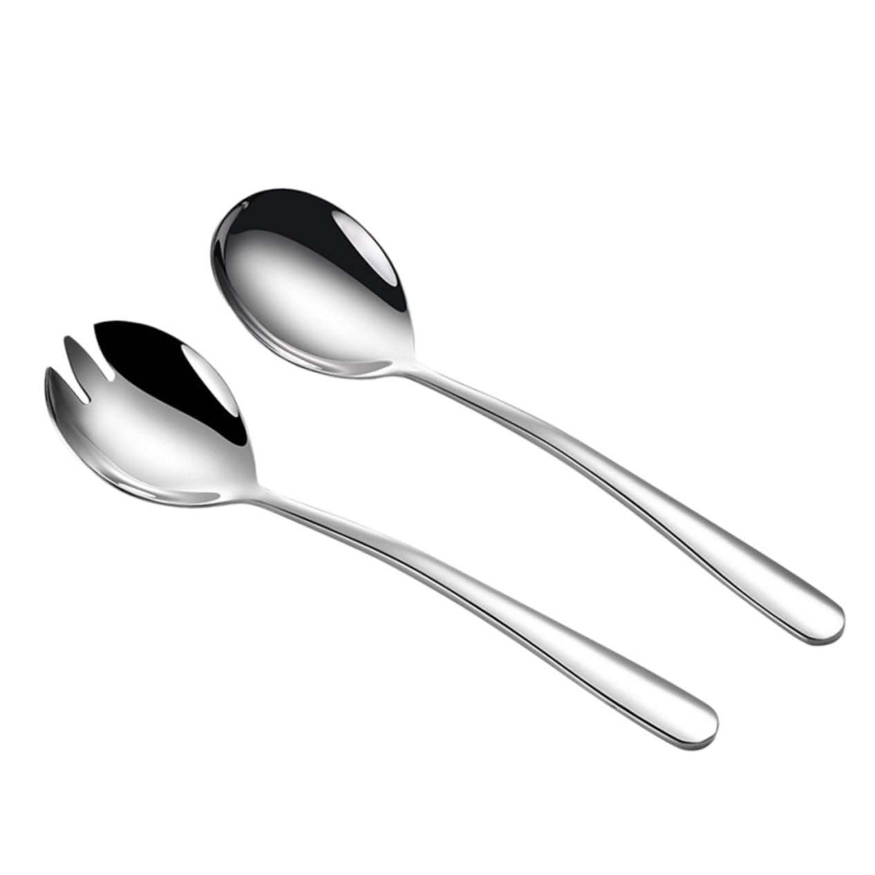 FUNOMOCYA 1 Set Stainless Steel Salad Spoon Salad Serving Pasta Fork Salad Utensils Pasta Salad Servers Fettuccine Noodles Salad Fork and Spoon Multifunctional Tableware Silver