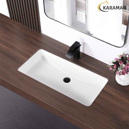 Image of 32 Inch Undermount Bathroom Sink Rectangle Undermount Sink White Ceramic Under Counter Bathroom Sinks with Overflow (31.9 inchx16.5 inch)