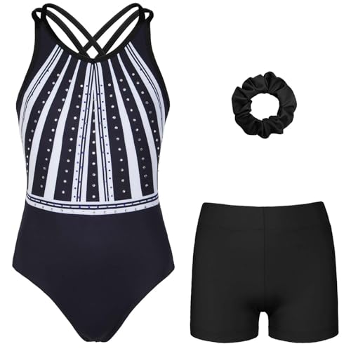 Gymnastics Leotards for Girls With Polyamide Shorts Sparkly Ballet Dance Activewear 4-5T White-black Diamond