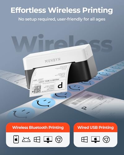 Image of MUNBYN RW403B Bluetooth Thermal Label Printer+3-Up Rectangle Thermal Labels+2 in 1 External Rolls Label Holder