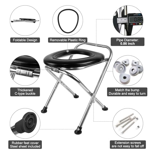 BLIKA Portable Toilet for Camping, 350LBS Stainless Steel Foldable Camp Travel Toilet with Soft Seat for Adults, Portable Potty for Camping, RV Travel, Road Trips