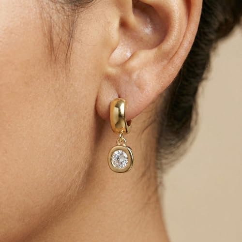 NIXMAX Trendy Gold Dangle Earrings for Women, Chunky Statement Round CZ - 2