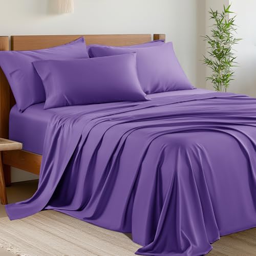 Shilucheng 6 Piece Queen Sheet Sets, Cooling Sheets, Blend Rayon Derived from Bamboo, Deep Pocket Up to 16", Breathable & Soft Bed Sheets, Hotel Silky Bedding Set, Beige