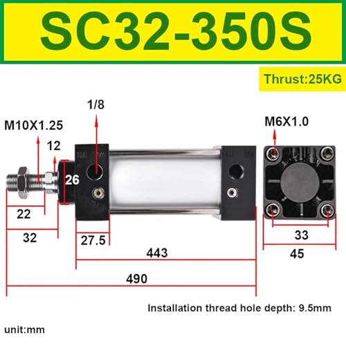Cylindre pneumatique SC32 standard de type vérin double effet de 32mm