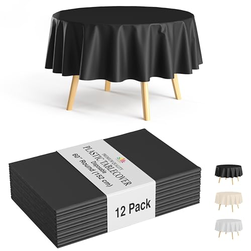Party Solids Black 60 Inch Round Tablecloth