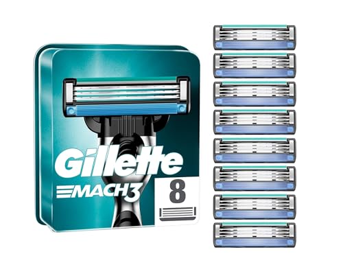 Gillette Mach3 Razor Blades Men, Pack of 8 Razor Blade Refills, Stronger Than Steel Blades, Enhanced Lubrastrip
