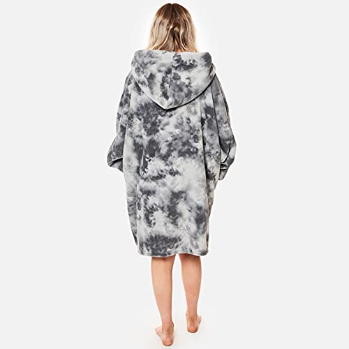 Dreamscene Tie Dye Oversized Hoodie Women Zip Up, Mothers Day Gifts Super Soft Sherpa Fleece Hoodie Blanket Women Wearable Blanket Bed Jacket Sweatshirt Cardigan Jumper, Charcoal Grey - Image 8