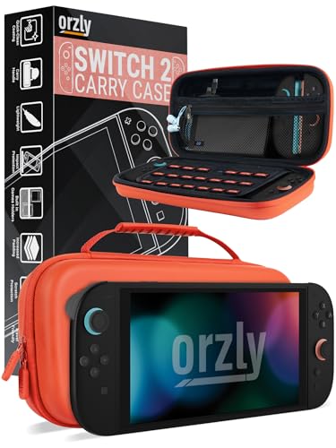 Image of Orzly Case Compatible with Switch 2 - Protective Travel Carry Case with Screen Padding, Game Card & microSD Slots, Zipped & Open Pockets for Accessories - 7.9 inch Gift Boxed