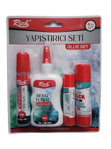 Yapıştırıcı Seti 4'lü, Sıvı Yapıştırıcı ve Beyaz Tutkal