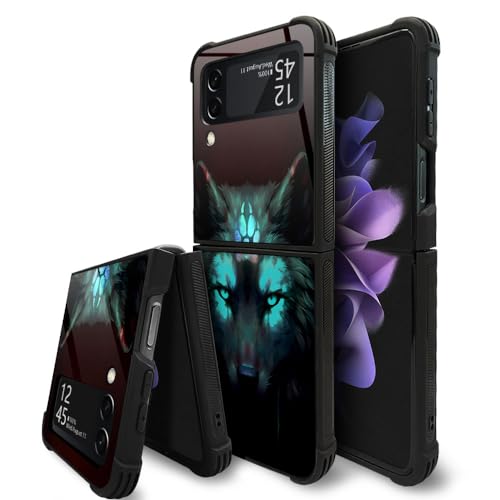 CARLOCA Compatible with Samsung Galaxy Z Flip 3 5G Case,Spiritual Wolf Black Identity Graphic Design Shockproof Anti-Scratch Hard Acrylic Case for Samsung Galaxy Z Flip 3 5G