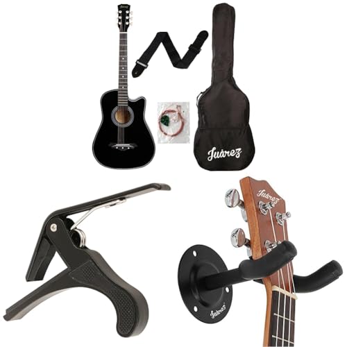 Image of JUAREZ Wood 38C Black Guitar Kit With Capo And Guitar Wall Hanger