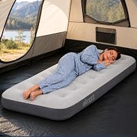 airzzZ Inflatable Mattress Flocked Air Bed - Single Airbed Blow Up Mattress - Quick Inflation & Deflation Blow Up Bed - Lightweight Hiking, Camping Mattress, Guest Bed (Single Air Mattress, Grey)