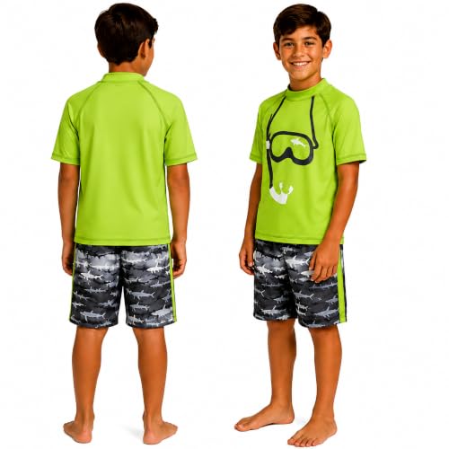 Image of iXtreme Boys Swim Set - 2 Piece Rash Guard Short Sleeve Swim Shirt and Boys Swim Trunks for Infants Toddlers & Big Boys