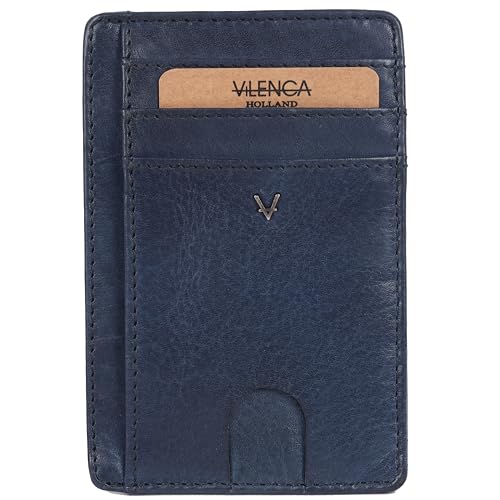 VILENCA HOLLAND Genuine Leather RFID-Blocking Card Holder: Sleek Design for Style, Functionality & Ultimate Security (Navy)