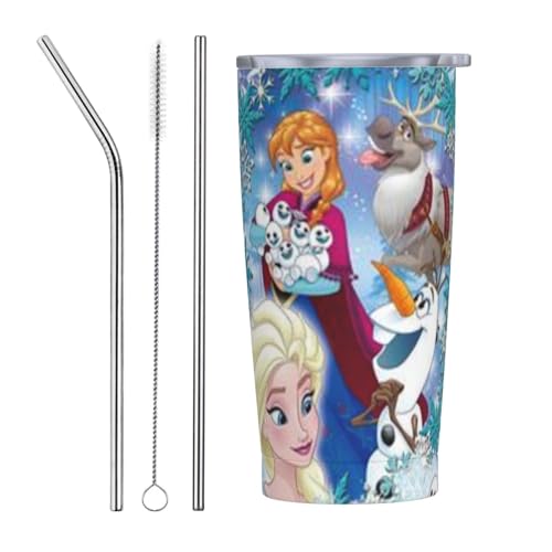 アナと雪の女王 アニメ ストロー&ストローブラシ付き マグカップ コーヒーカップ 600ml コンビニカップ タンブラー ステンレス製 保冷 保温 車用 蓋付き 持ち運び 水筒 大容量 直飲み キャラクター 人気 プレゼント