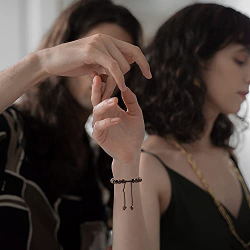 Joycuff Pink Black Rhodonite Lava Rock Healing Stone Beaded Bracelet Adjustable Anxiety Relief Jewelry For Women Men Bf And Gf Soulmate Sousister Unisex Gifts For Birthday Christmas Unique Sets #TOP1