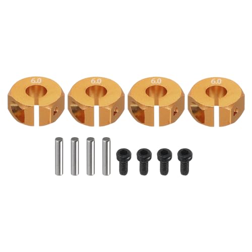 Image of sourcing map Aluminum 12mm Wheel Hex Hubs Drive Adapters Golden 6mm Thickness with Screws and Pins for RC Car Upgrade Replacement Parts 4Pcs