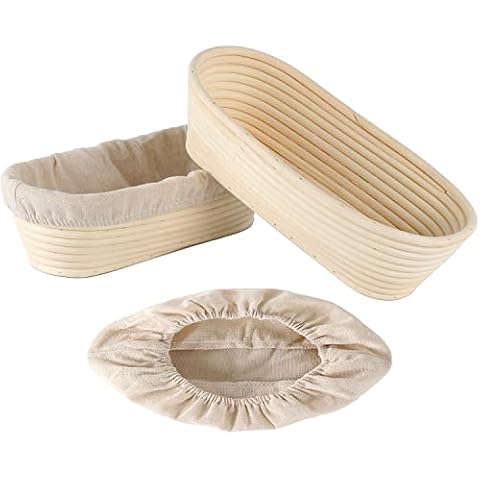 2pcs Bread Proofing Basket Sourdough Bannetons Bread Proving Basket 38x10x9cm Bortforms with Linen Cloth Liner Home Baguette Bread Baking Mold Tools Cover